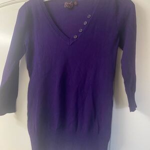 Purple V-Neck Sweater with Button Detail